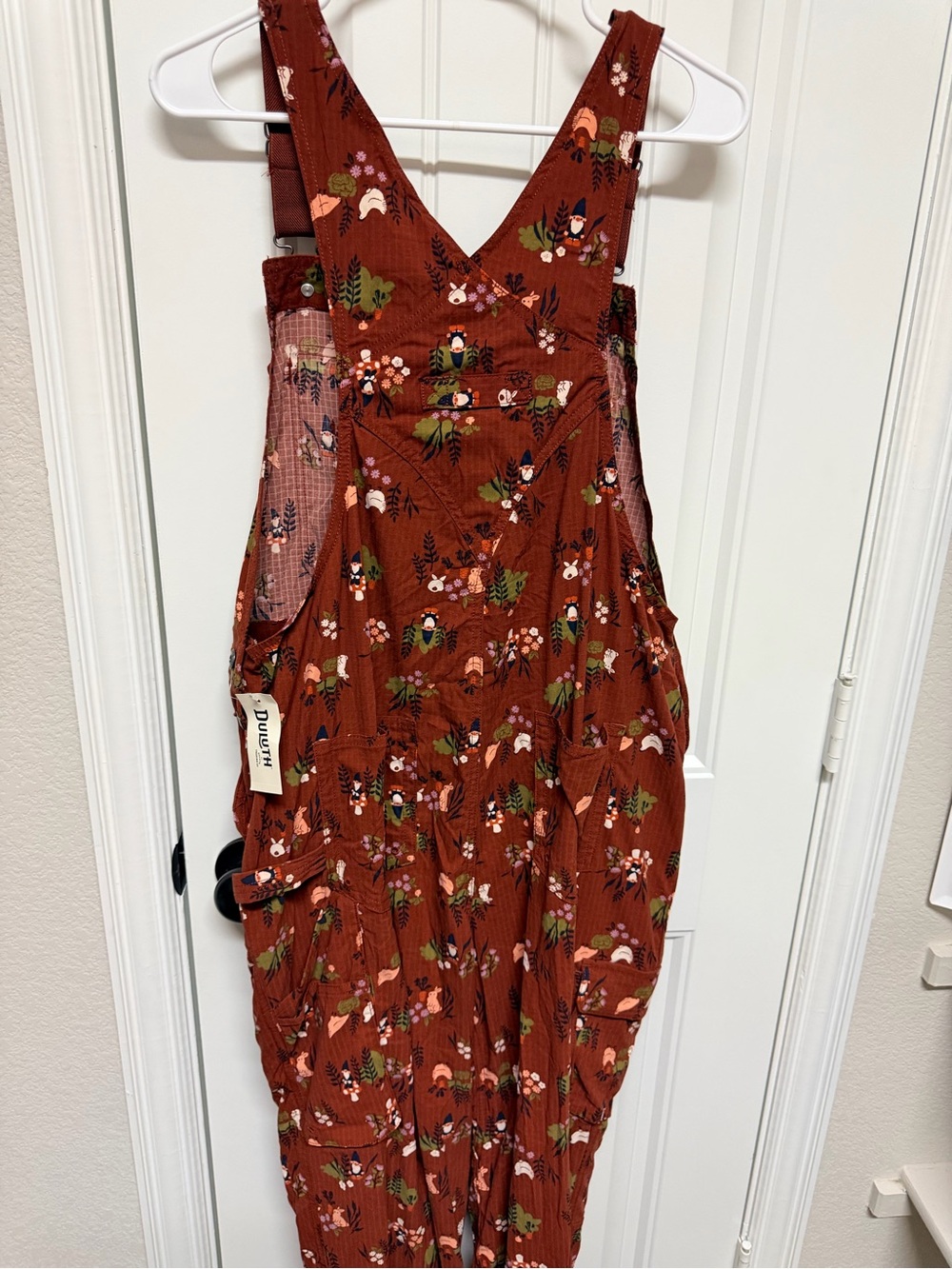 Duluth Trading Co Rust Floral Women's Overalls Jumpsuit - Picture 3 of 3